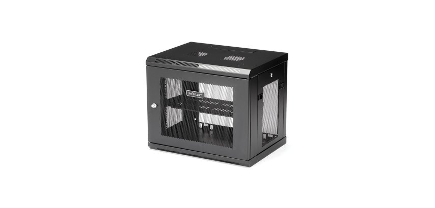 StarTech.com Armoire Réseau Murale 9U à 2 Montants avec Étagère 1U, Baie Serveur Murale 19" pour Données/Réseau/AV/Électronique/Équipement IT, Petite Armoire Rack Ventilée