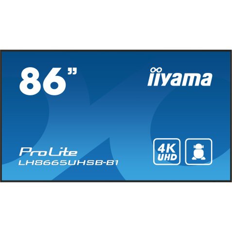 iiyama LH8665UHSB-B1 affichage de messages En forme de kiosk 2,18 m (86") LED Wifi 800 cd/m² 4K Ultra HD Noir Intégré dans le processeur Android 11 24/7
