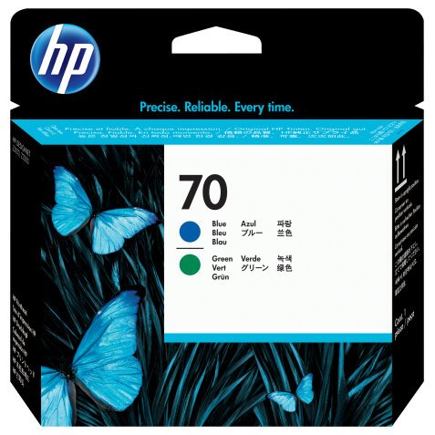 HP 70 tête d'impression DesignJet bleue et verte