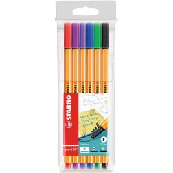 Point 88 stylo-feutre pointe fine (0,4 mm) - Pochette de 6 stylo-feutres - Coloris assortis