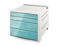 Bloc de classement 4 tiroirs Colour'Breeze Bleu. Dimensions (lxhxp) : 24,5x36,5x28,5cm