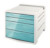 Bloc de classement 4 tiroirs Colour'Breeze Bleu. Dimensions (lxhxp) : 24,5x36,5x28,5cm