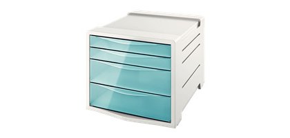 Bloc de classement 4 tiroirs Colour'Breeze Bleu. Dimensions (lxhxp) : 24,5x36,5x28,5cm