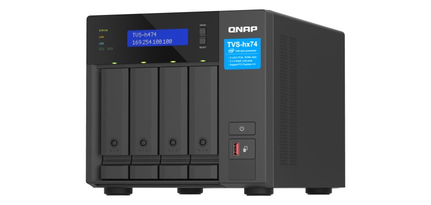 QNAP TVS-H474 NAS Tower Intel® Core™ i3 i3-12100 8 Go DDR4 0 To QuTS hero Noir