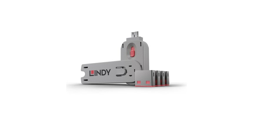 Lindy 40450 bloqueador de puerto Bloqueador de puerto + clave USB tipo A Rosa Acrilonitrilo butadieno estireno (ABS) 5 pieza(s)