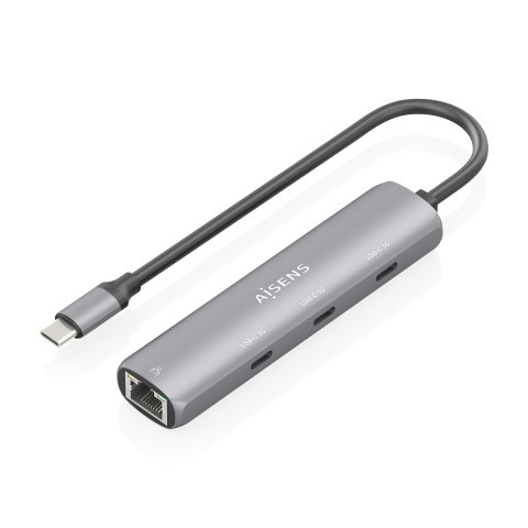 AISENS Dock USB-C A Ethernet Gigabit + Hub 3xUSB-C, Gris, 15cm