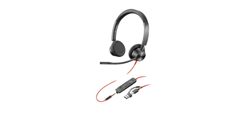 HP Poly Blackwire 3325 Stereo USB-C Headset +3.5mm Plug +USB-C/A Adapter