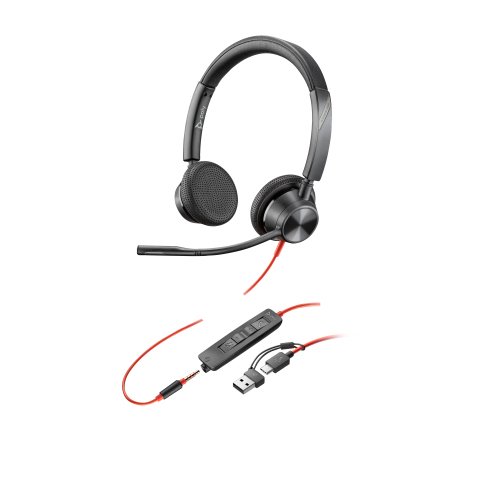 HP Poly Micro-casque Poly Blackwire 3325 stéréo USB-C + connexion 3,5 mm + adaptateur USB-C/A