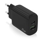 AISENS Cargador 25W, 1xUSB-C PD3.0, 1xUSB-A QC3.0, Negro