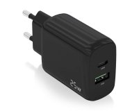 AISENS Cargador 25W, 1xUSB-C PD3.0, 1xUSB-A QC3.0, Negro