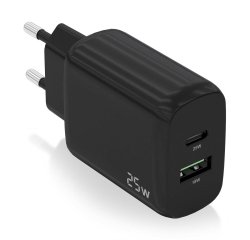 AISENS Cargador 25W, 1xUSB-C PD3.0, 1xUSB-A QC3.0, Negro