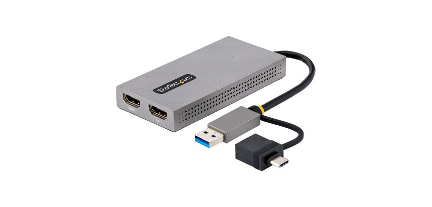 StarTech.com Adaptateur USB vers Double HDMI - USB A/C vers 2 Écrans HDMI (1x 4K30Hz, 1x 1080p) - Dongle Intégré USB-A vers C, Câble de 11cm - Adaptateur USB 3.0 vers HDMI - Convertisseur USB HDMI, Windows/MacOS