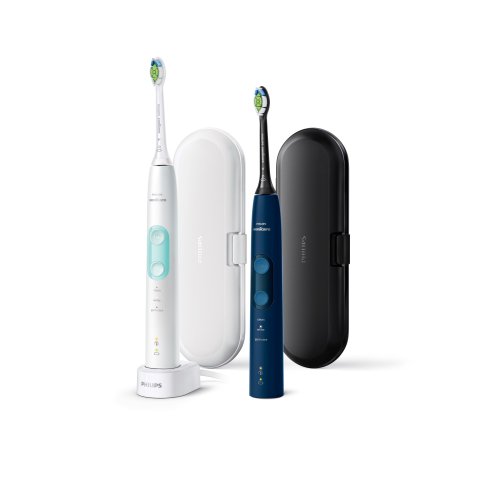 Philips Sonicare ProtectiveClean 5100 4500 series Spazzolini Elettrico Sonici, con custodia da viaggio, confezione da 1 Spazzolino Bianco e 1 Spazzolino Blu HX6851/34
