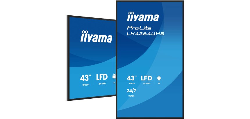 iiyama LH4364UHS-B1AG Écran d'affichage dynamique Écran plat de signalisation numérique 109,2 cm (43") LED Wifi 500 cd/m² 4K Ultra HD Noir Intégré dans le processeur Android 24/7