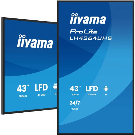 iiyama LH4364UHS-B1AG Écran d'affichage dynamique Écran plat de signalisation numérique 109,2 cm (43") LED Wifi 500 cd/m² 4K Ultra HD Noir Android 24/7