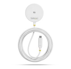 StarTech.com Pad de Charge Sans Fil Magnétique Qi2.2 25W Certifié avec Câble USB-C Intégré 6,6pi (2m), Compatible MagSafe pour iPhone 17/16 Pro/Pro Max, Blanc