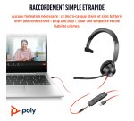 HP Poly Micro-casque Poly Blackwire 3315 monaural USB-C certifié Microsoft Teams + connexion 3,5 mm + adaptateur USB-C/A