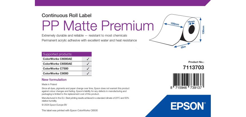 Epson 7113703 etiqueta de impresora Blanco Etiqueta para impresora autoadhesiva