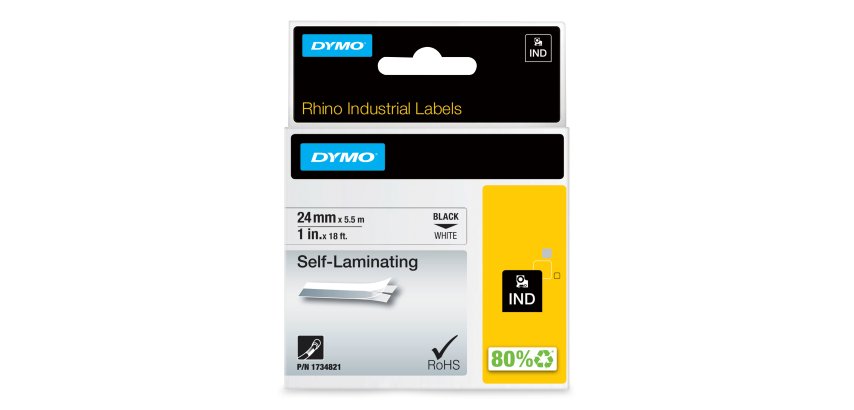 DYMO Rhino étiquettes industrielles auto-laminées | 24 mm x 5,5 m | impression en noir sur fond blanc