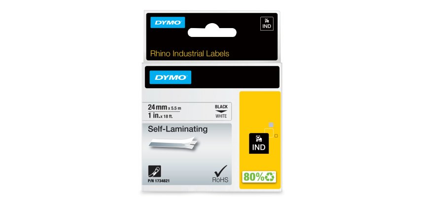 DYMO Rhino étiquettes industrielles auto-laminées | 24 mm x 5,5 m | impression en noir sur fond blanc