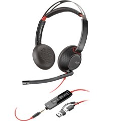 HP Poly Blackwire 5220 Stereo USB-C Headset +3.5mm Plug +USB-C/A Adapter (Bulk)