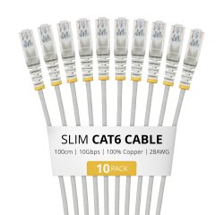 StarTech.com 1m Gray Slim CAT6 Cable, 10 Pack, Snagless, 100W PoE, UTP, LSZH, 28AWG Pure Bare Copper Wire, Slim RJ45 Network Patch Cord w/Strain Reliefs, Individually Tested