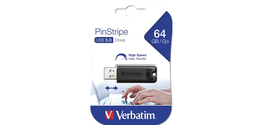 Clé USB 3.0 Verbatim PinStripe noire 64 Go