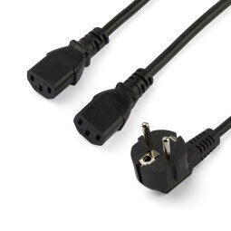 StarTech.com Cable de 2m de Alimentación en Y para Ordenador, 18AWG, EU Schuko a 2x C13, 10A 250V, Cable de Alimentación de CA de Repuesto, para Impresora, para Monitor, UL