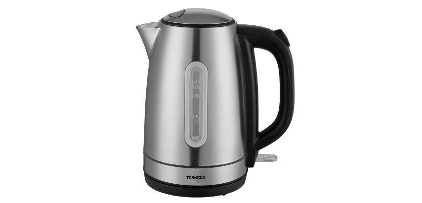 TORNADO TKE-01401ZA-GS bouilloire 1,7 L 2200 W Noir, Argent