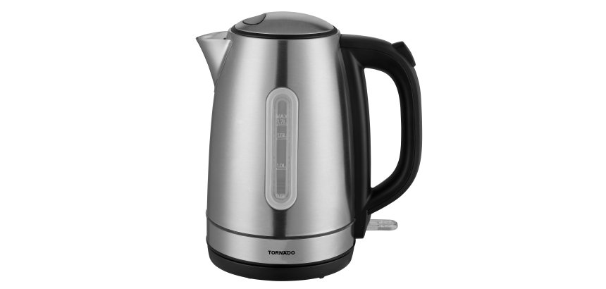 TORNADO TKE-01401ZA-GS bouilloire 1,7 L 2200 W Noir, Argent