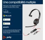 HP Poly Micro-casque monaural USB-C Poly Blackwire 5210 + prise 3,5 mm + adaptateur USB-C/A (lot)