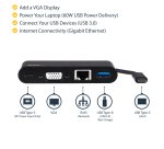 StarTech.com USB C Multiport Adapter - Mini USB-C Dock w/ Single Monitor VGA 1080p Video - 60W Power Delivery Passthrough - USB 3.1 Gen 1 Type-A 5Gbps, Gigabit Ethernet - Docking Station
