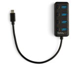 StarTech.com Hub USB 3.0 Type-C 4 Ports avec Commutateurs Individuels par Port (On/Off) - SuperSpeed USB 3.2 Gen 1 (5Gbps) - Alimenté par Bus USB - Portable - Câble 25cm