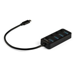 StarTech.com 4 Port USB-C Hub - USB-C- auf 4x USB 3.0 Typ-A- Ports mit einzelnen Ein-/Ausschaltern - SuperSpeed 5 Gbit/s USB 3.1/3.2 Gen 1 - USB-Bus-Stromversorgung - Tragbar - 25cm Kabel