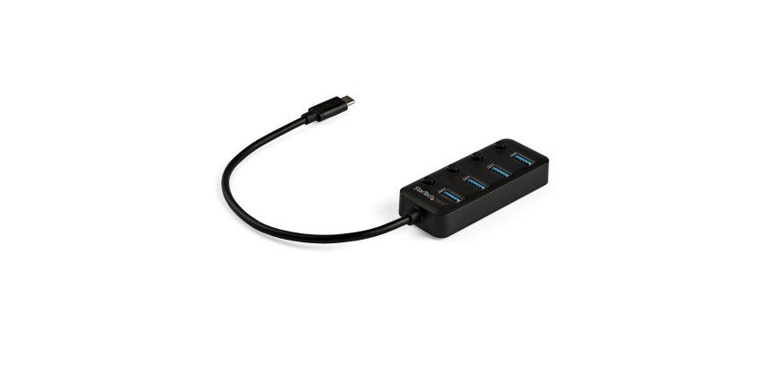 StarTech.com Hub USB 3.0 Type-C 4 Ports avec Commutateurs Individuels par Port (On/Off) - SuperSpeed USB 3.2 Gen 1 (5Gbps) - Alimenté par Bus USB - Portable - Câble 25cm