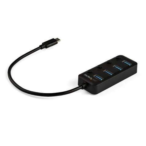 StarTech.com 4 Port USB-C Hub - USB-C naar 4x USB 3.0 Type-A met Individuele On/Off Port Switches - SuperSpeed USB 3.2 Gen 1 (5Gbps) - USB Bus Powered - Mobiel ontwerp - 25cm Kabel