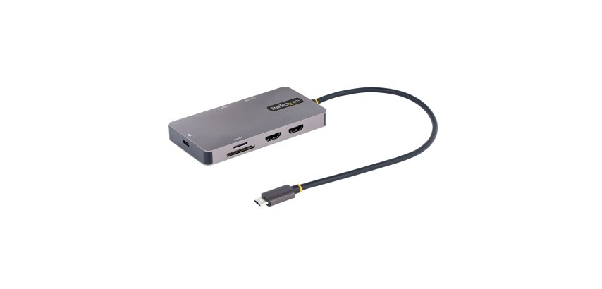 StarTech.com Adaptateur Multiport USB C - Vidéo Double HDMI 4K 60Hz - Hub USB-A 5 Gbps à 2 Ports, 100W Power Delivery Pass-Through, GbE, SD/Micro SD, Station d'Accueil/Mini Dock pour PC Portable, Câble 30cm