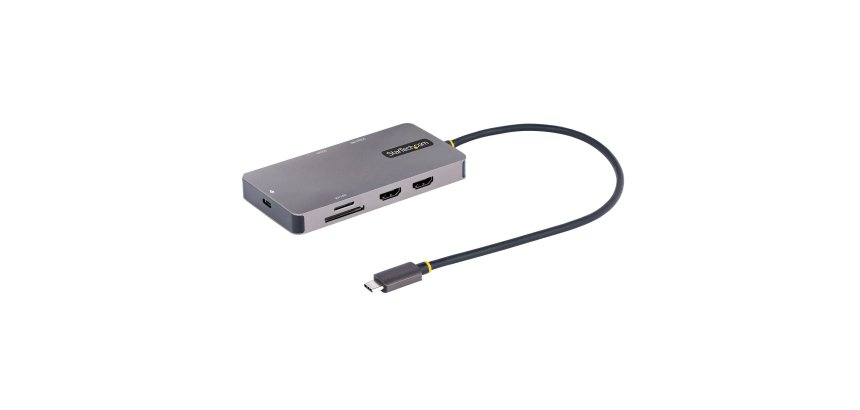 StarTech.com Adaptateur Multiport USB C - Vidéo Double HDMI 4K 60Hz - Hub USB-A 5 Gbps à 2 Ports, 100W Power Delivery Pass-Through, GbE, SD/Micro SD, Station d'Accueil/Mini Dock pour PC Portable, Câble 30cm
