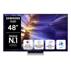 Samsung OLED AI TV 48" QE48S90FAEXZT 4K, Processore NQ4 AI Gen3, 4K AI Upscaling Pro, Schermo antiriflesso, OLED HDR, Dolby Atmos & OTS Lite, Laser Slim Design, Vision AI Smart TV, 2025