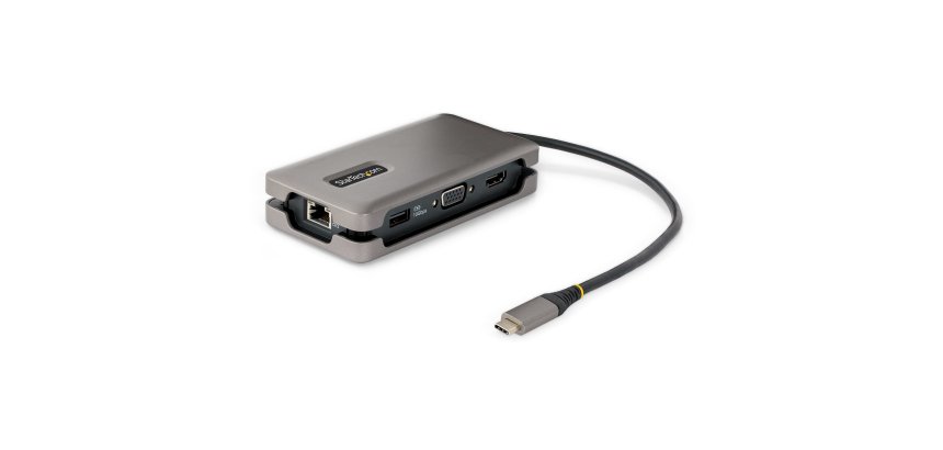 StarTech.com USB-C Multiport Adapter, 4K 60Hz HDMI/VGA, 3-Port USB Hub, 100W Power Delivery Pass-Through, GbE, Travel Docking Station met Charging, Mini Dock, 30cm Wrap-Around Kabel