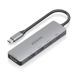 AISENS USB-C Dock 5 en 1, USB-C a 1xHDMI 2xUSB-A 1xUSB-C 1xUSB-C PD, Gris, 15cm