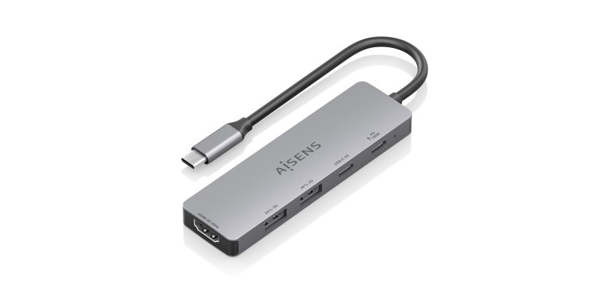 AISENS USB-C Dock 5 en 1, USB-C a 1xHDMI 2xUSB-A 1xUSB-C 1xUSB-C PD, Gris, 15cm