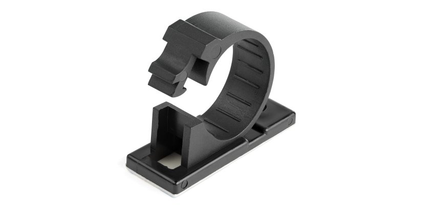 StarTech.com 100 Black Adhesive Cable Ties, Network/Ethernet/Office/Computer Cable Organizer, Self-Adhesive Office Cable Holder, Flame Retardant Nylon Clip UL/94V-2