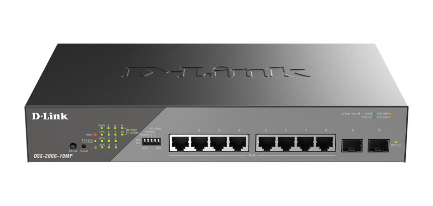 D-Link DSS-200G-10MP/E switch Gestionado L2 Gigabit Ethernet (10/100/1000) Energía sobre Ethernet (PoE) 1U Gris