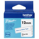 Brother BTAG-233 - Ruban adhésif bleu sur blanc, 12 mm de large, non laminé