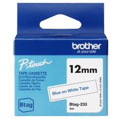 Brother BTAG-233 - Ruban adhésif bleu sur blanc, 12 mm de large, non laminé