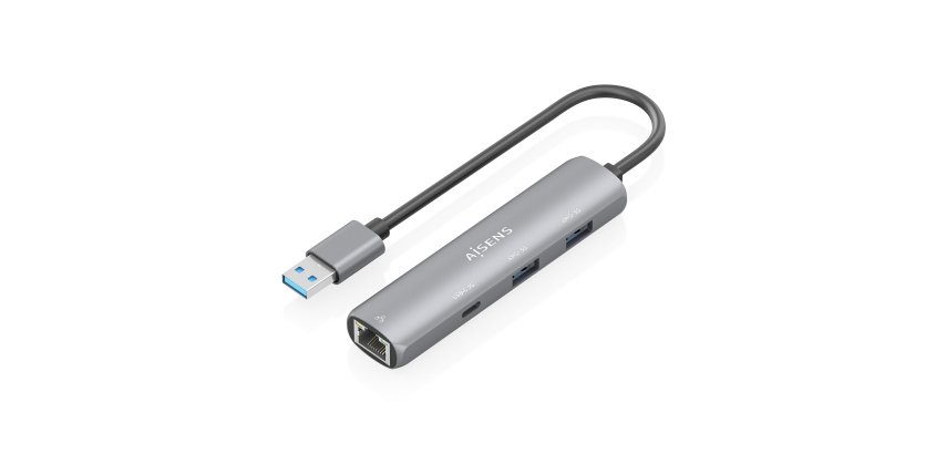 AISENS USB3.0 Dock USB-A A Ethernet Gigabit + Hub 1xUSB-C+2xUSB-A, Gris, 15cm