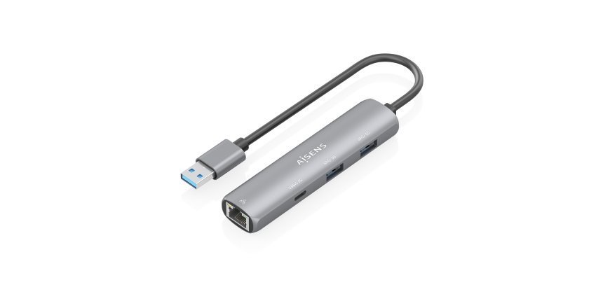 AISENS USB3.0 Dock USB-A A Ethernet Gigabit + Hub 1xUSB-C+2xUSB-A, Gris, 15cm