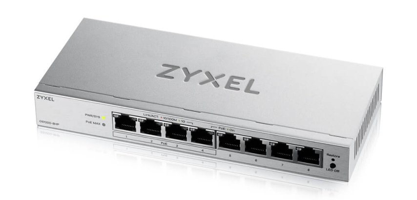 Zyxel GS1200-8HPV3 Géré L2 Gigabit Ethernet (10/100/1000) Connexion Ethernet, supportant l'alimentation via ce port (PoE) Bureau Gris