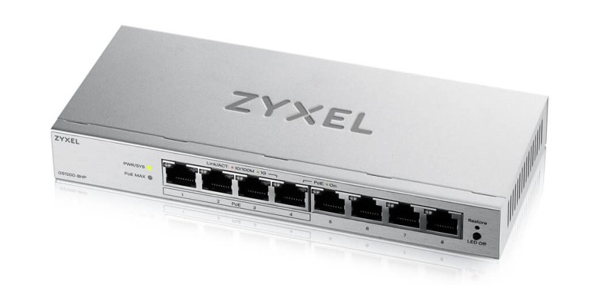 Zyxel GS1200-8HPV3 Géré L2 Gigabit Ethernet (10/100/1000) Connexion Ethernet, supportant l'alimentation via ce port (PoE) Bureau Gris